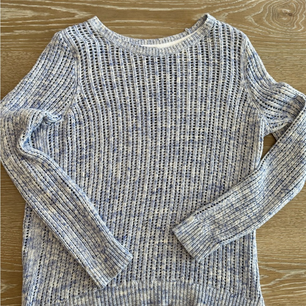 Talbots 100% Cotton Open Knit Chunky Blue White Ladies Sweater Size Medium EUC - Picture 8 of 9
